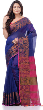 Thumbnail for Desh Bidesh Woven Handloom Pure Cotton Saree (Blue) - Distacart