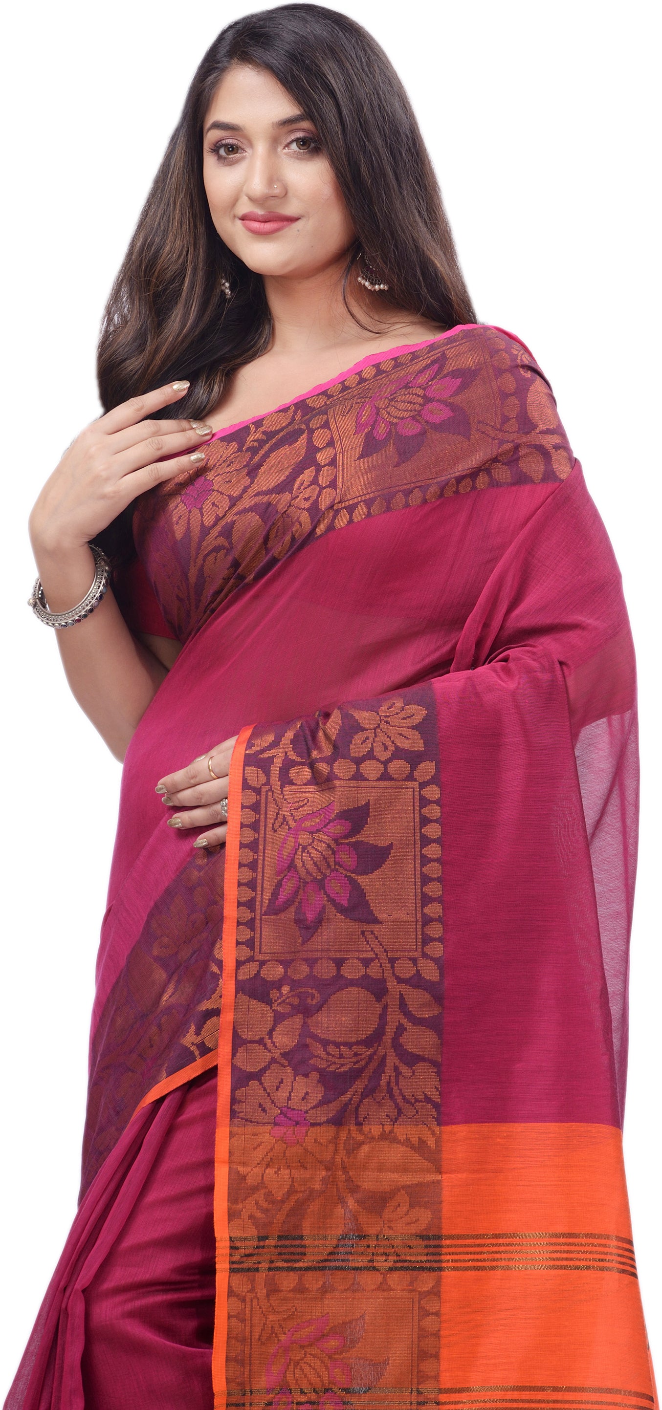 Desh Bidesh Woven Handloom Pure Cotton Saree (Pink) - Distacart