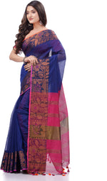 Thumbnail for Desh Bidesh Woven Handloom Pure Cotton Saree (Blue) - Distacart