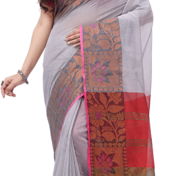 Desh Bidesh Woven Handloom Pure Cotton Saree (Grey) - Distacart