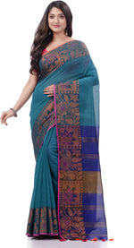 Thumbnail for Desh Bidesh Woven Handloom Pure Cotton Saree (Light Blue) - Distacart