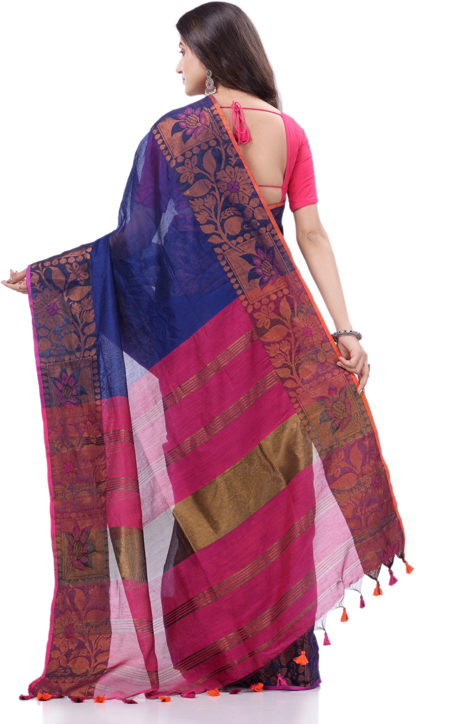Desh Bidesh Woven Handloom Pure Cotton Saree (Blue) - Distacart