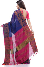 Thumbnail for Desh Bidesh Woven Handloom Pure Cotton Saree (Blue) - Distacart