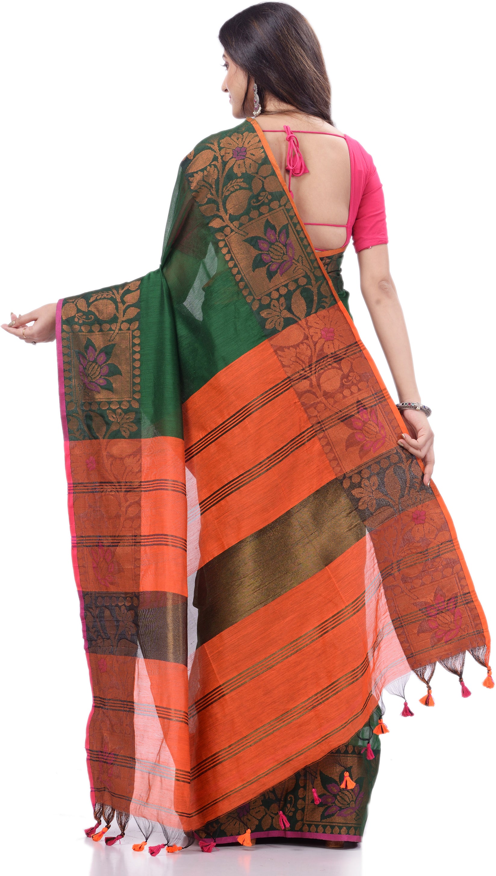 Desh Bidesh Woven Handloom Pure Cotton Saree (Green) - Distacart