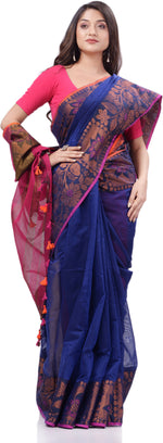 Thumbnail for Desh Bidesh Woven Handloom Pure Cotton Saree (Blue) - Distacart