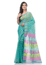 Thumbnail for Desh Bidesh Woven Jamdani Handloom Pure Cotton Saree (Blue) - Distacart