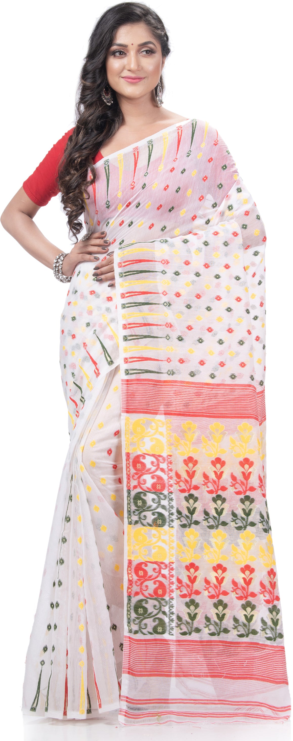 Desh Bidesh Woven Jamdani Pure Cotton Saree (White) - Distacart