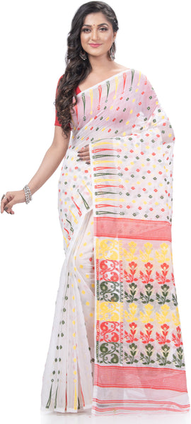 Desh Bidesh Woven Jamdani Pure Cotton Saree (White) - Distacart