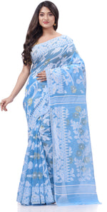 Thumbnail for Desh Bidesh Woven Handloom Pure Cotton Saree (Light Blue) - Distacart