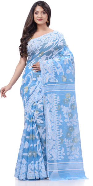 Desh Bidesh Woven Handloom Pure Cotton Saree (Light Blue) - Distacart