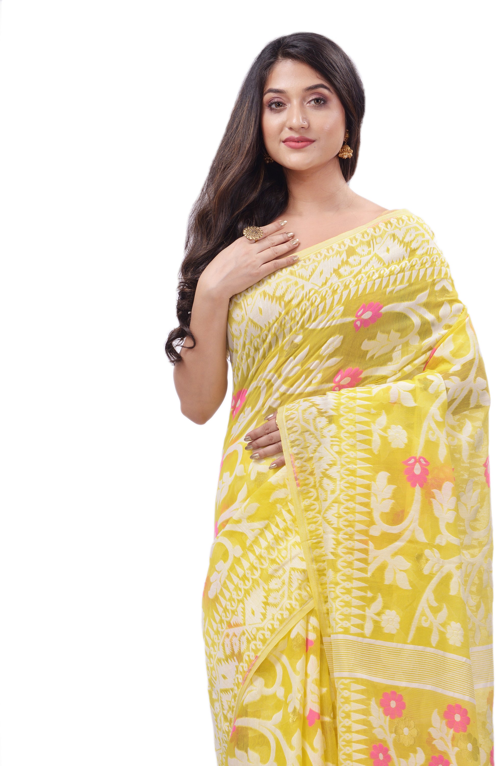 Desh Bidesh Woven Handloom Pure Cotton Saree (Yellow) - Distacart