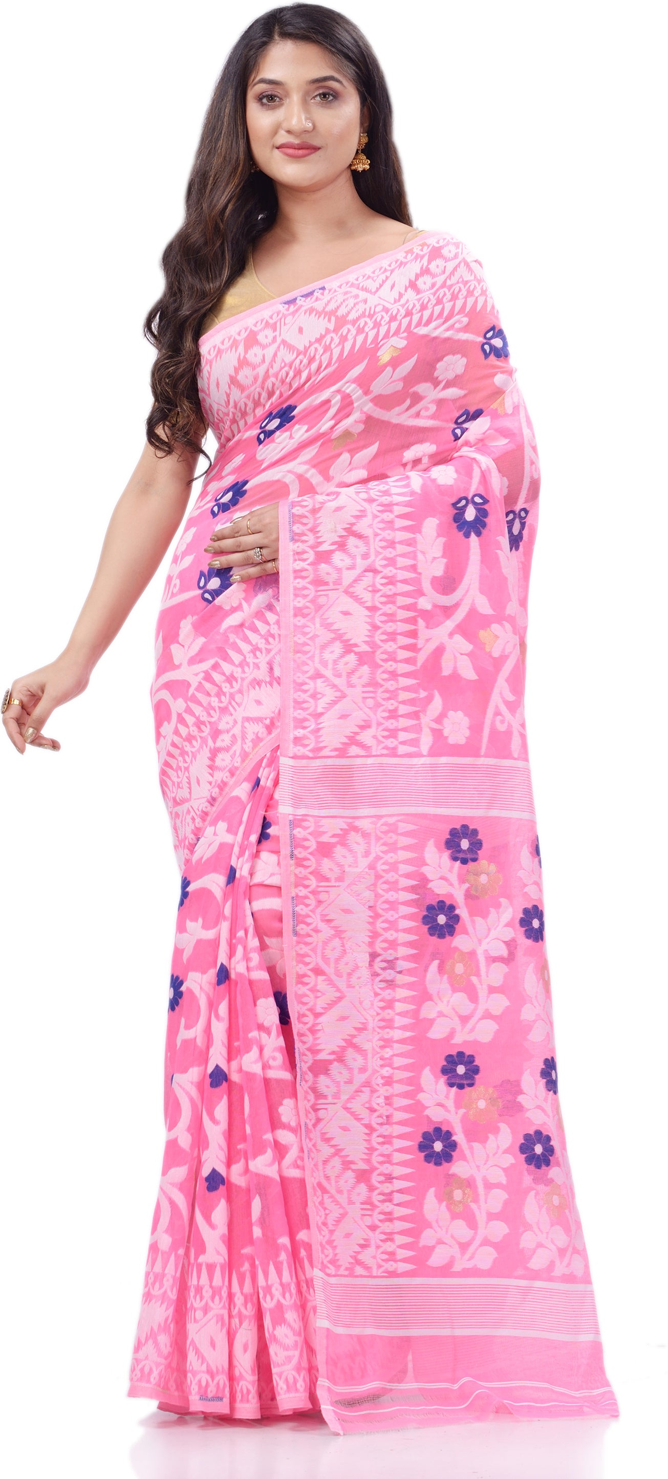 Desh Bidesh Woven Handloom Pure Cotton Saree (Pink) - Distacart