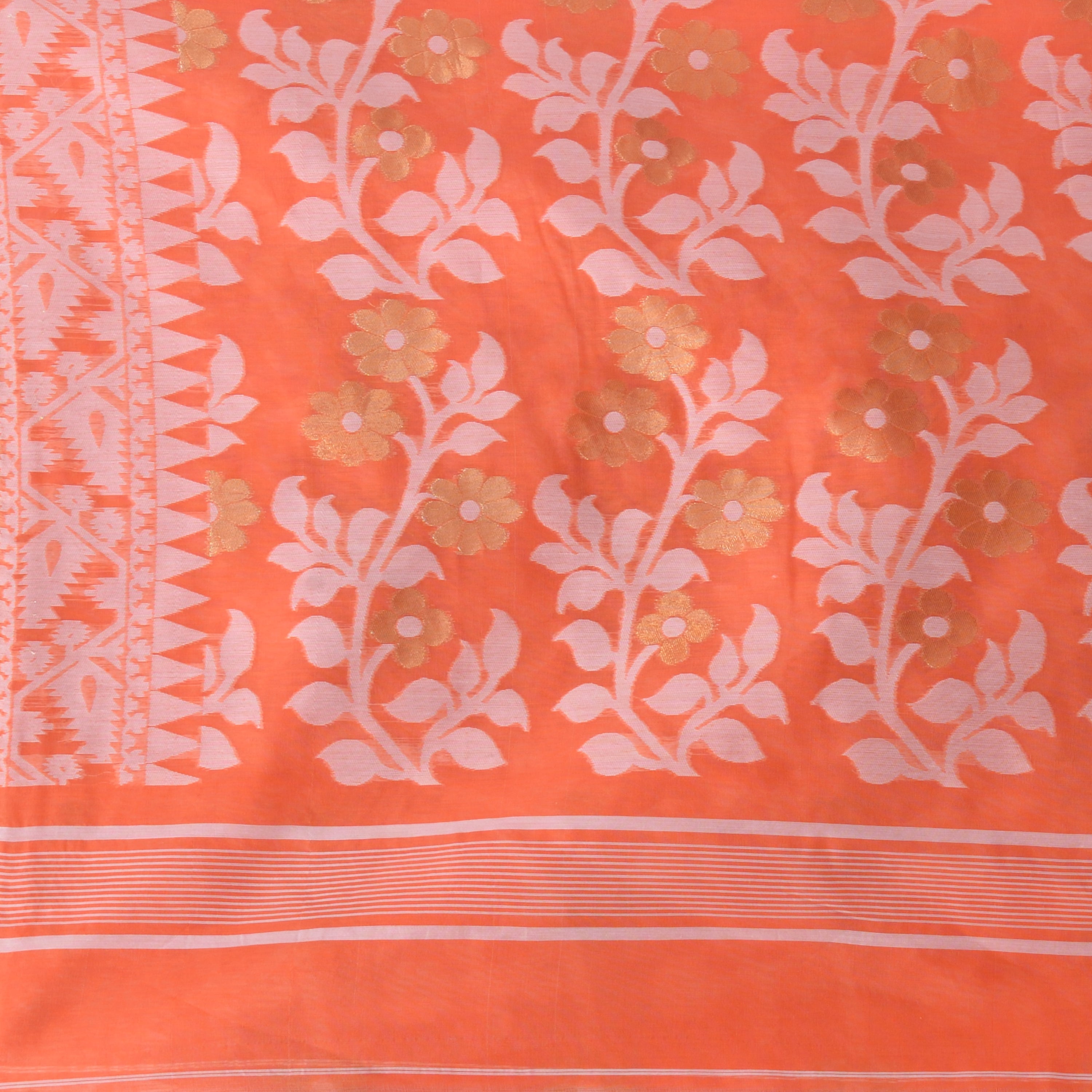 Desh Bidesh Woven Handloom Pure Cotton Saree (Orange) - Distacart