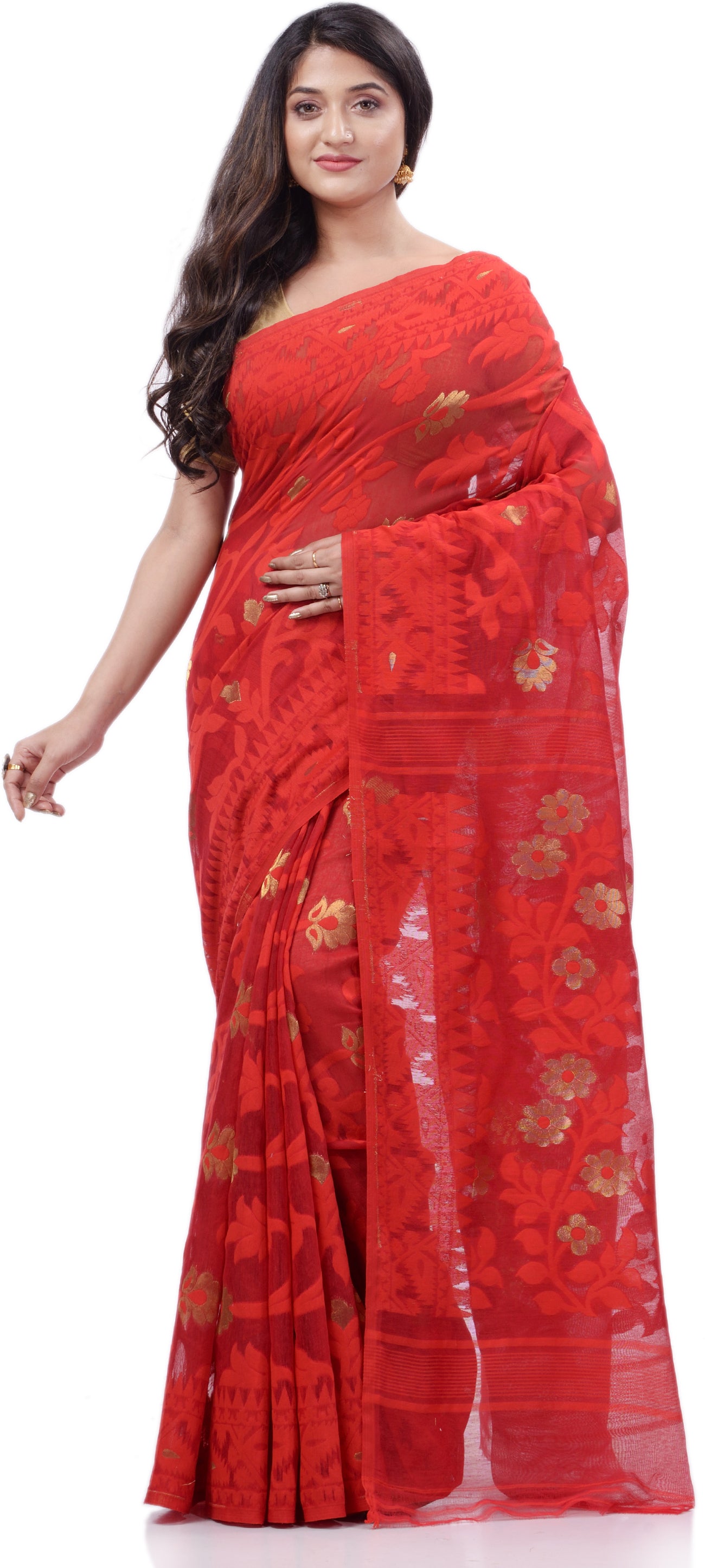 Desh Bidesh Woven Handloom Pure Cotton Saree (Red) - Distacart