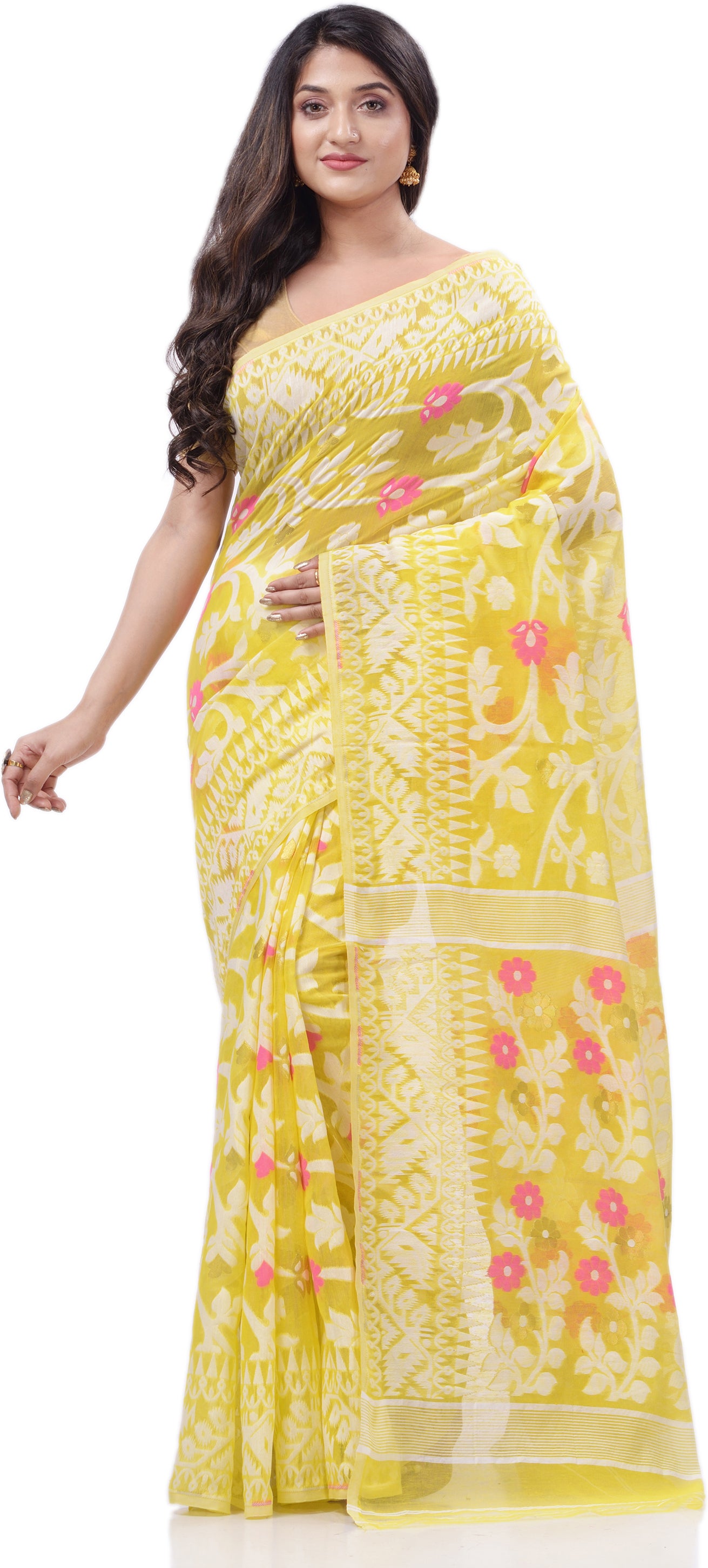 Desh Bidesh Woven Handloom Pure Cotton Saree (Yellow) - Distacart