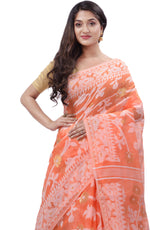 Thumbnail for Desh Bidesh Woven Handloom Pure Cotton Saree (Orange) - Distacart