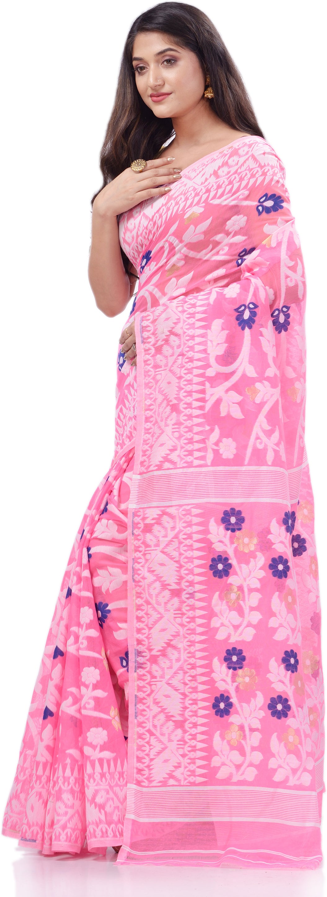 Desh Bidesh Woven Handloom Pure Cotton Saree (Pink) - Distacart