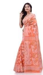 Thumbnail for Desh Bidesh Woven Handloom Pure Cotton Saree (Orange) - Distacart