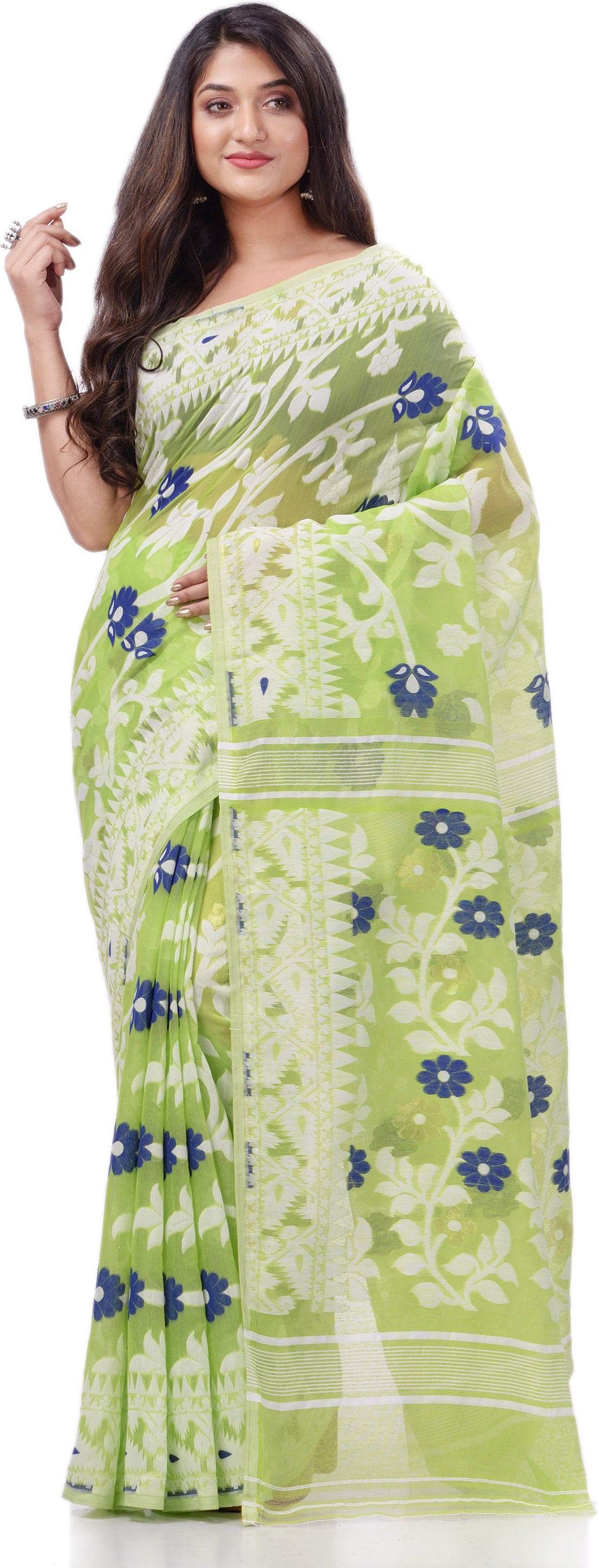 Desh Bidesh Woven Handloom Pure Cotton Saree (Light Green) - Distacart