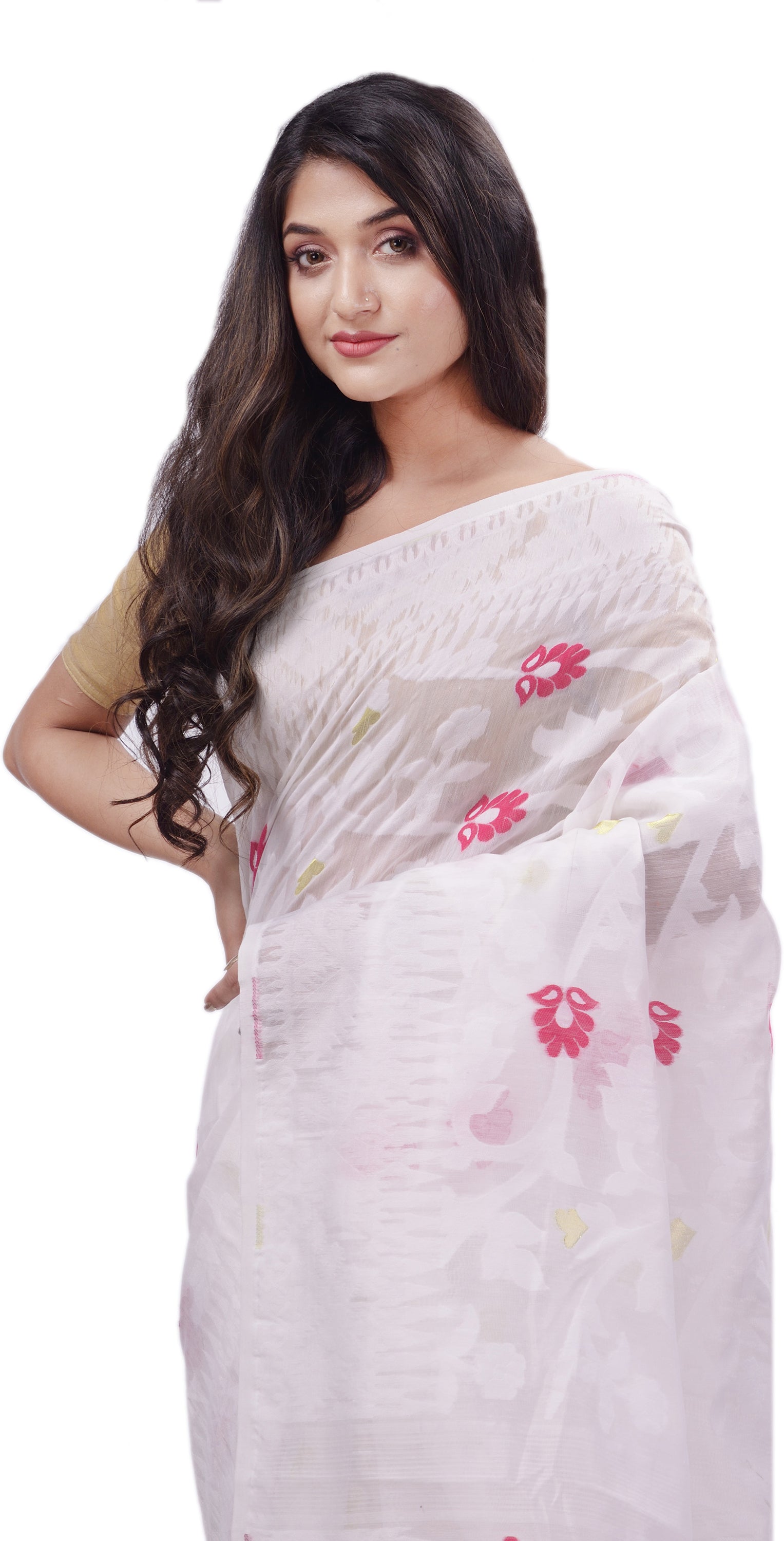 Desh Bidesh Woven Handloom Pure Cotton Saree (White) - Distacart