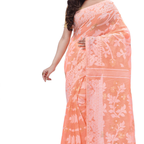 Desh Bidesh Woven Handloom Pure Cotton Saree (Orange) - Distacart