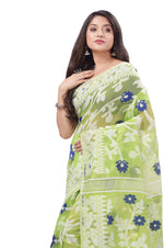 Thumbnail for Desh Bidesh Woven Handloom Pure Cotton Saree (Light Green) - Distacart