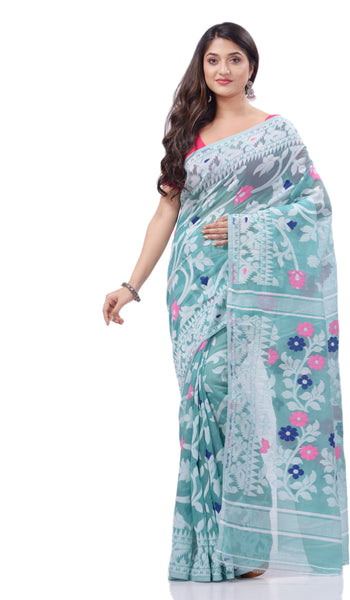 Desh Bidesh Woven Handloom Pure Cotton Saree (Light Blue) - Distacart