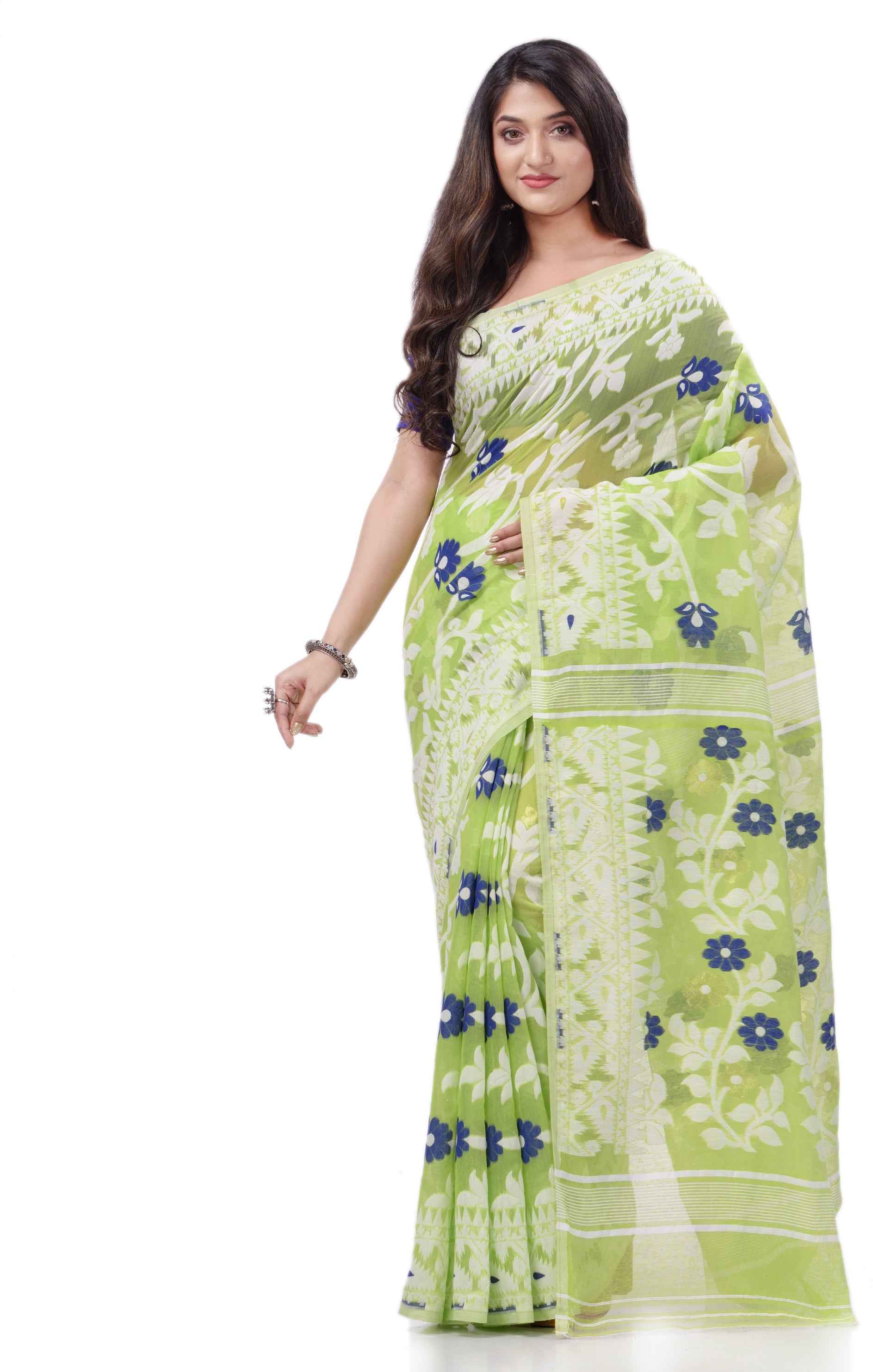 Desh Bidesh Woven Handloom Pure Cotton Saree (Light Green) - Distacart