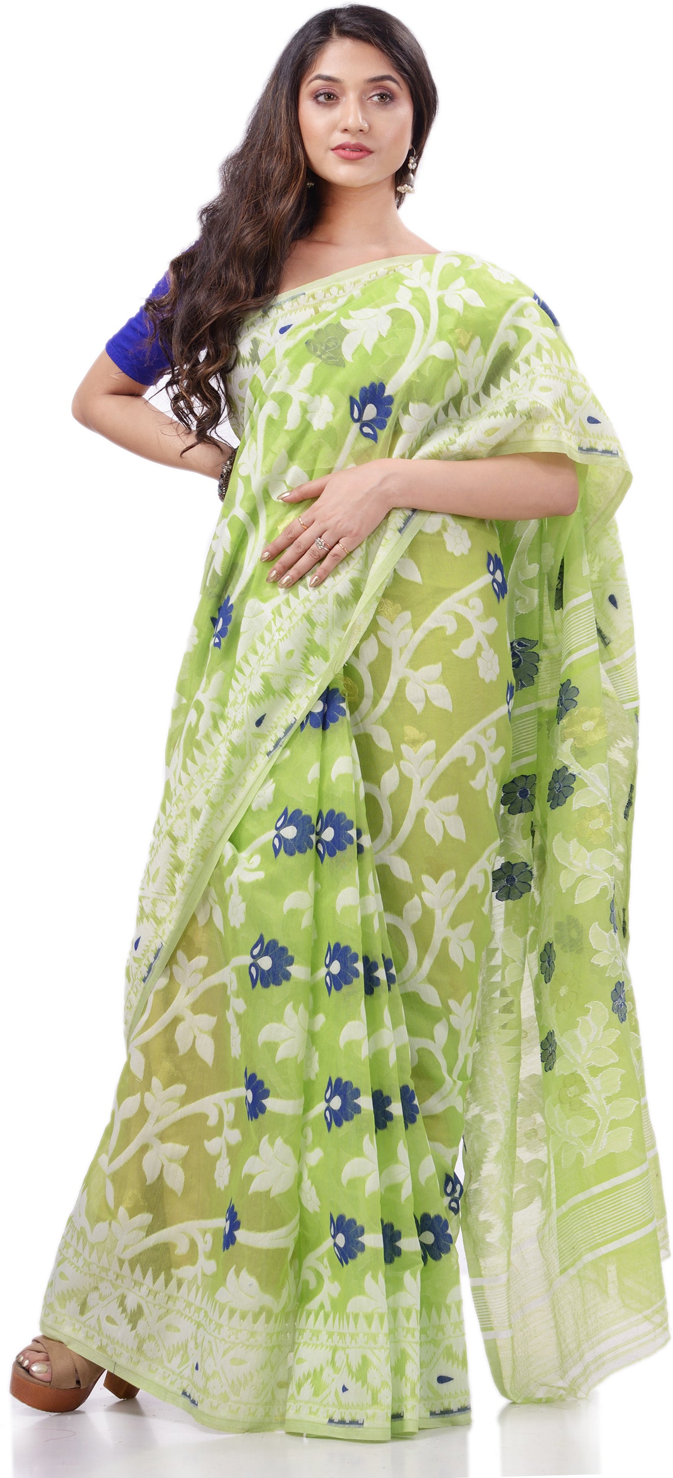Desh Bidesh Woven Handloom Pure Cotton Saree (Light Green) - Distacart