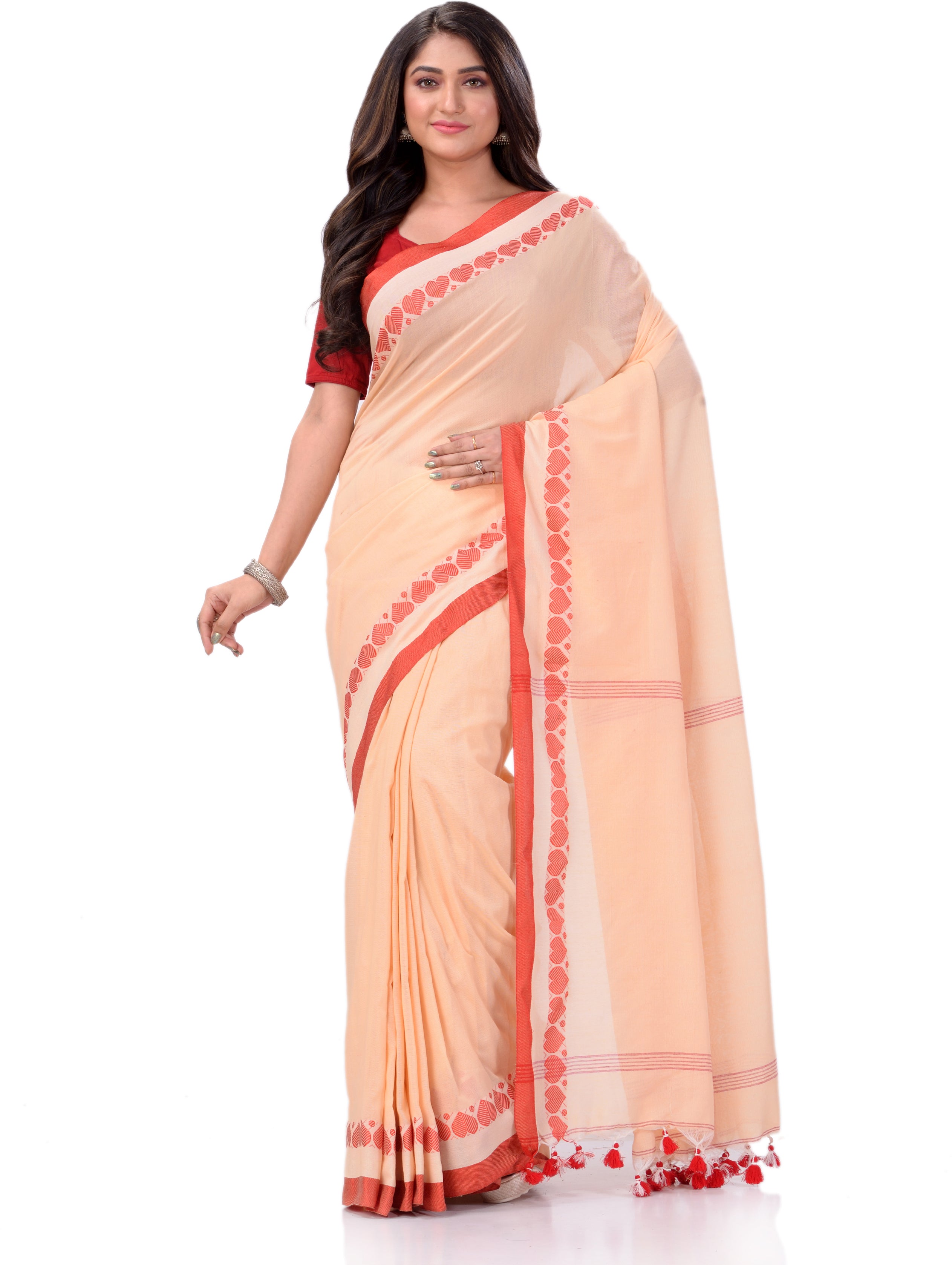 Desh Bidesh Woven Handloom Handloom Pure Cotton Saree (Orange) - Distacart