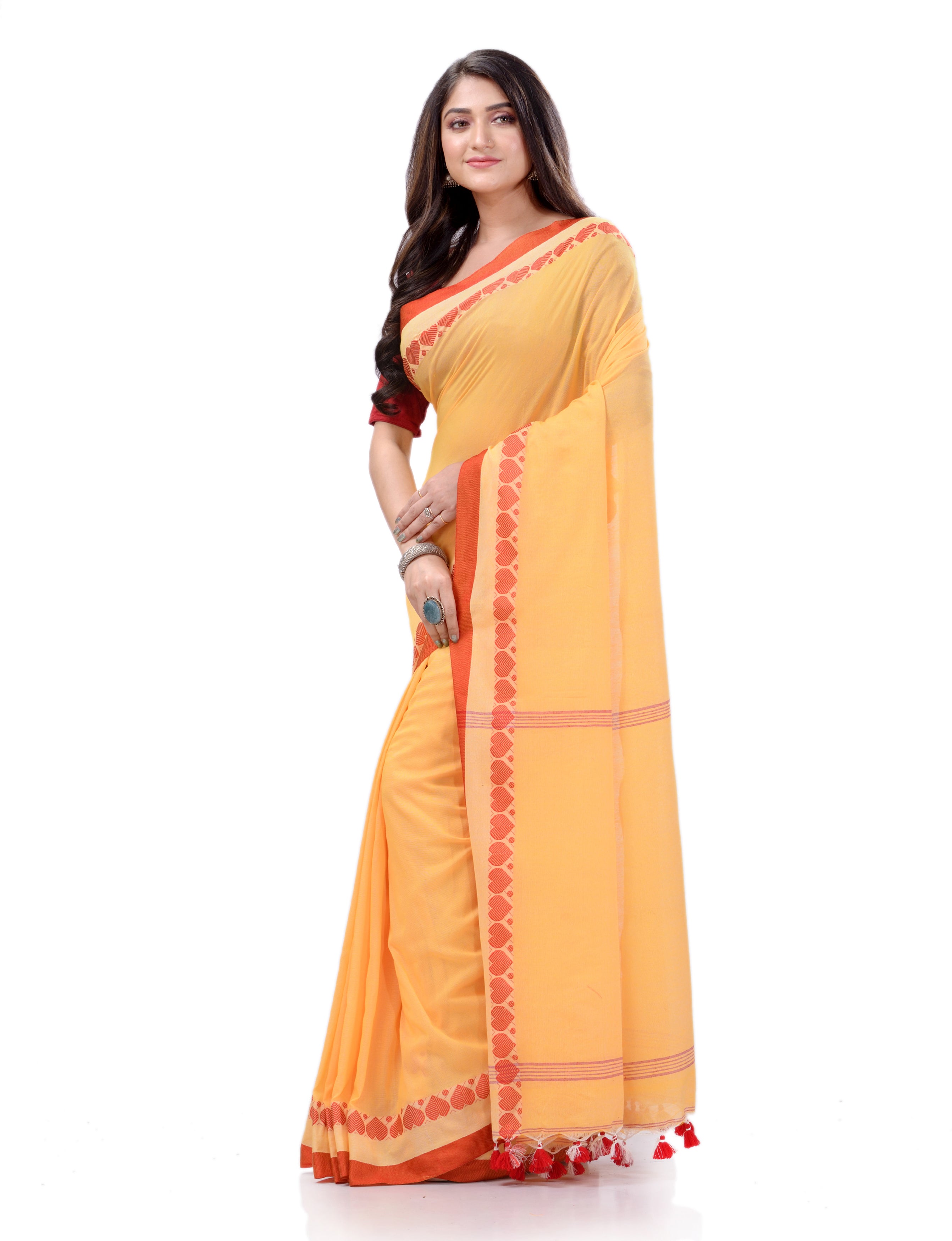 Desh Bidesh Woven Handloom Handloom Pure Cotton Saree (Yellow) - Distacart