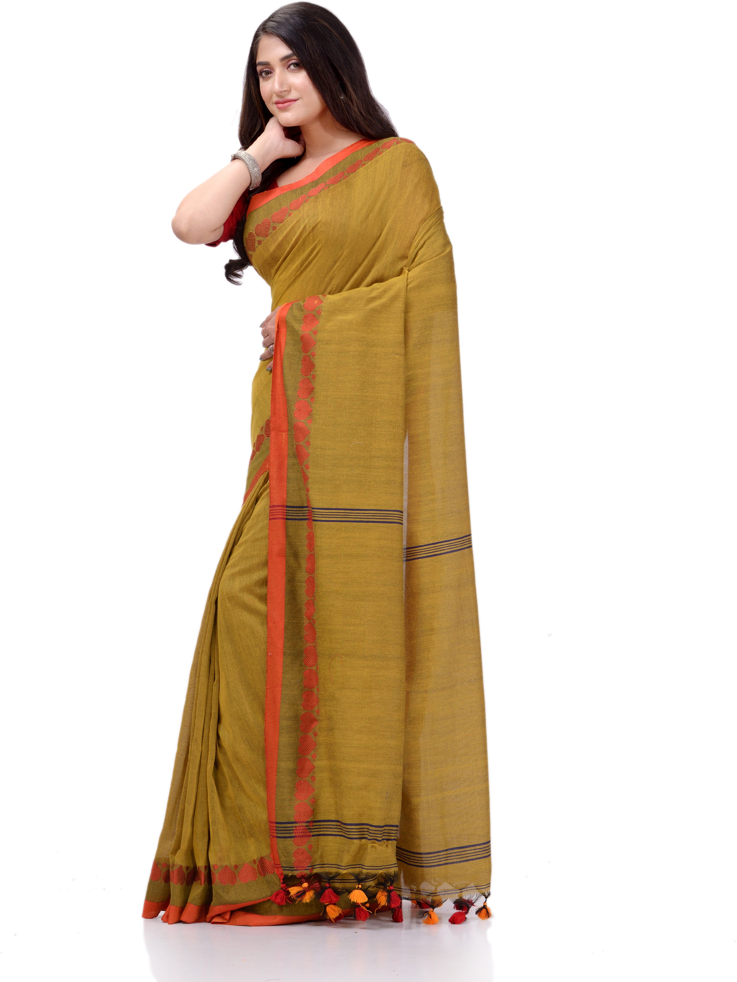 Desh Bidesh Woven Handloom Handloom Pure Cotton Saree (Green) - Distacart
