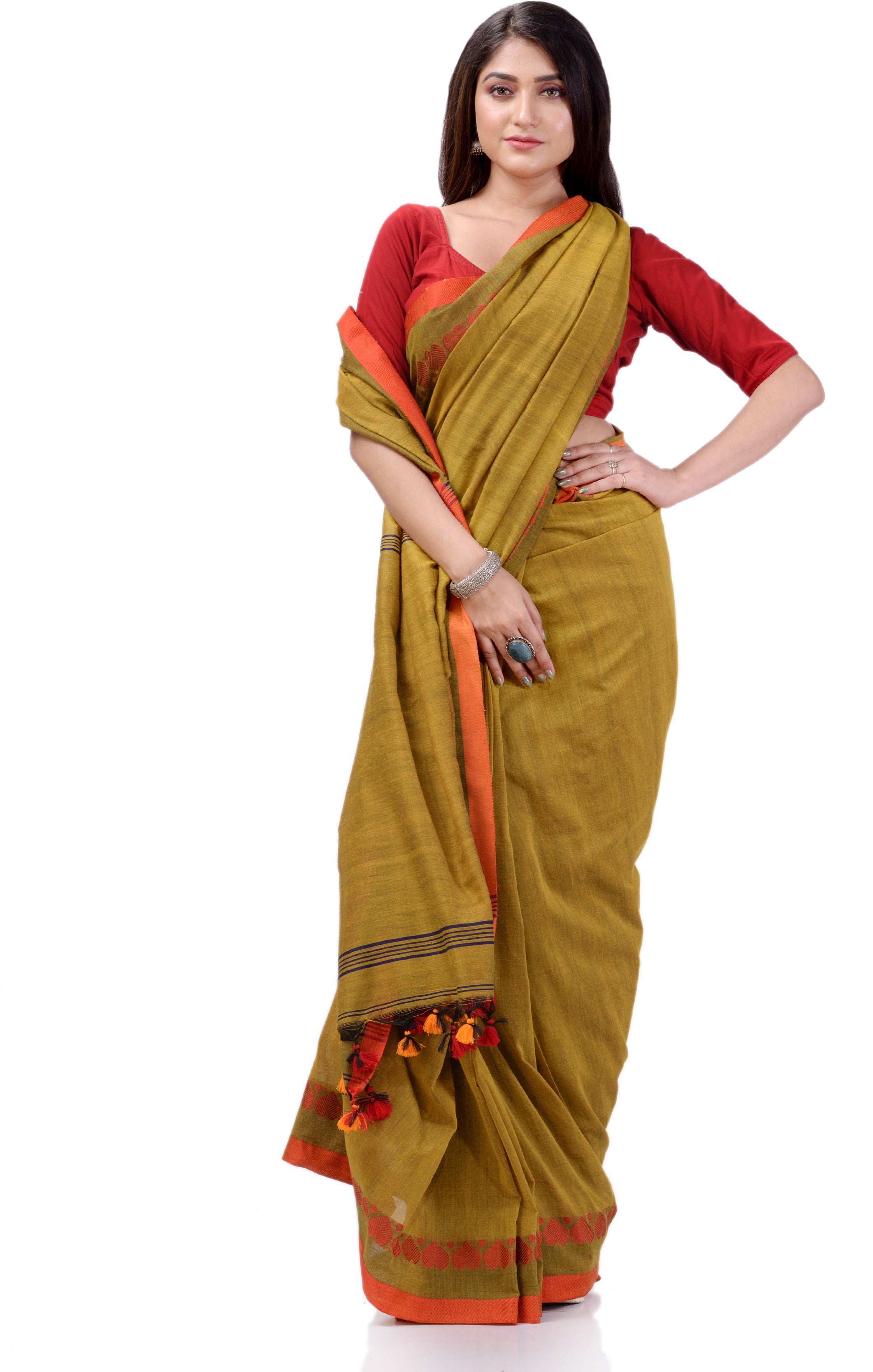 Desh Bidesh Woven Handloom Handloom Pure Cotton Saree (Green) - Distacart