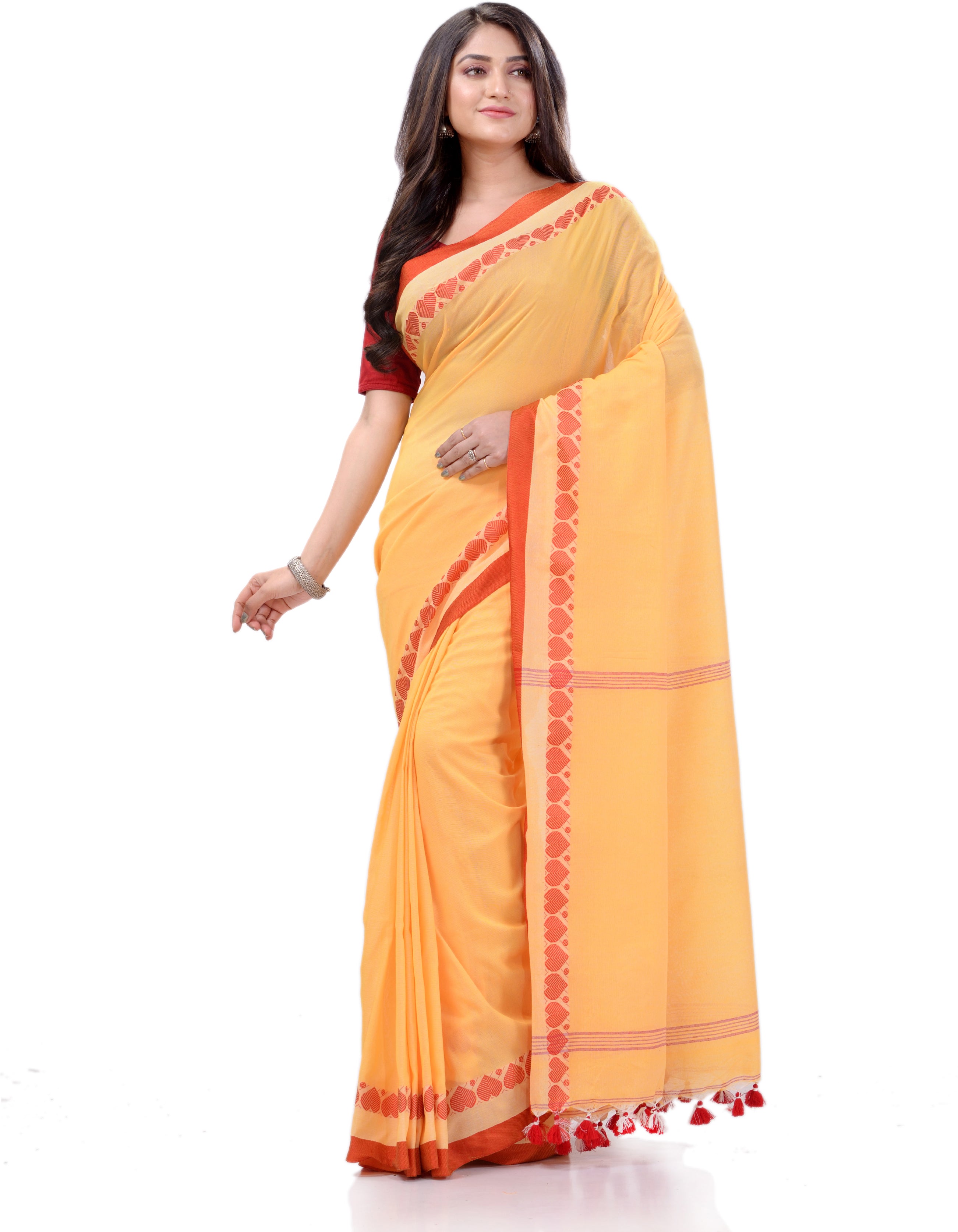 Desh Bidesh Woven Handloom Handloom Pure Cotton Saree (Yellow) - Distacart