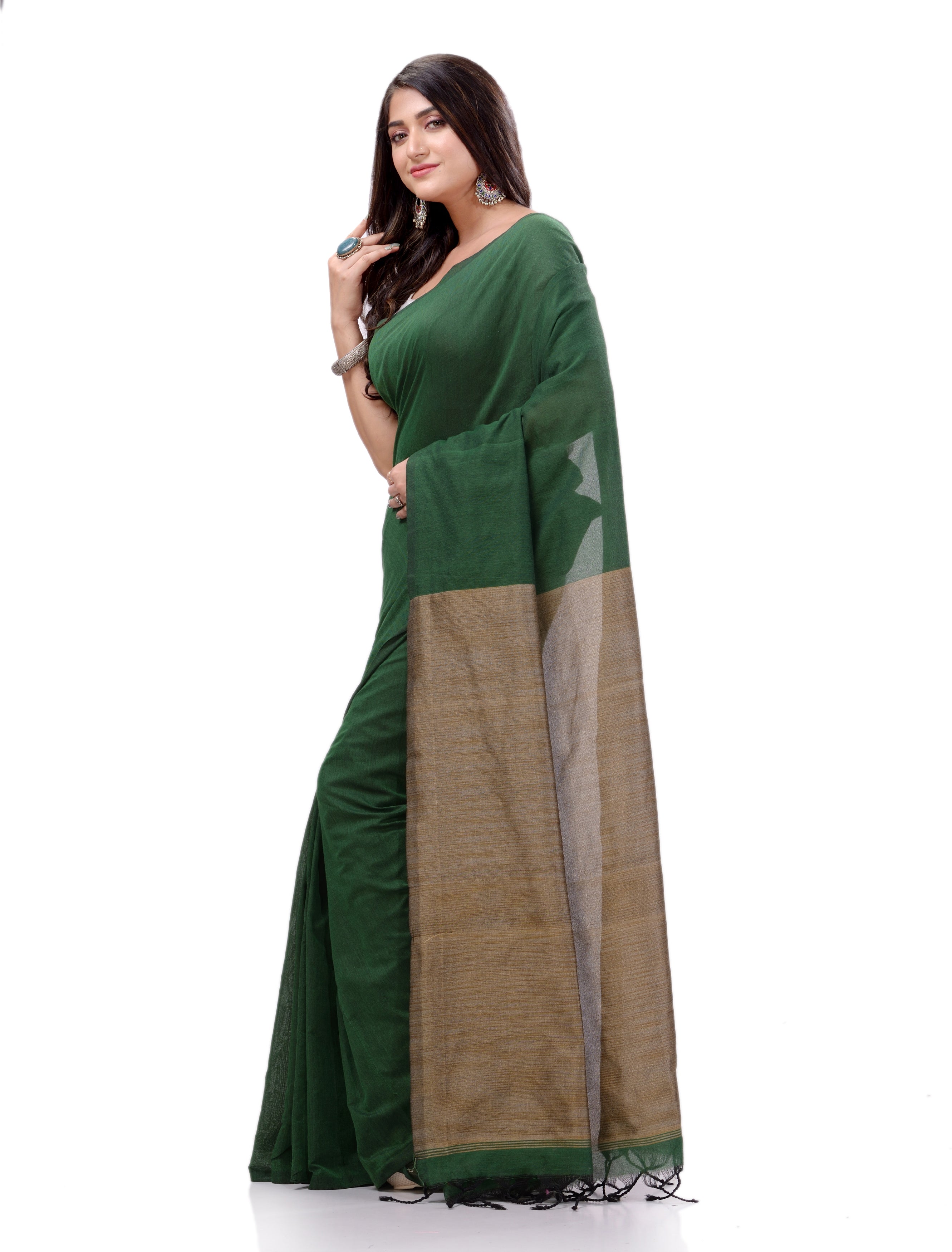 Desh Bidesh Woven Handloom Handloom Pure Cotton Saree (Green) - Distacart