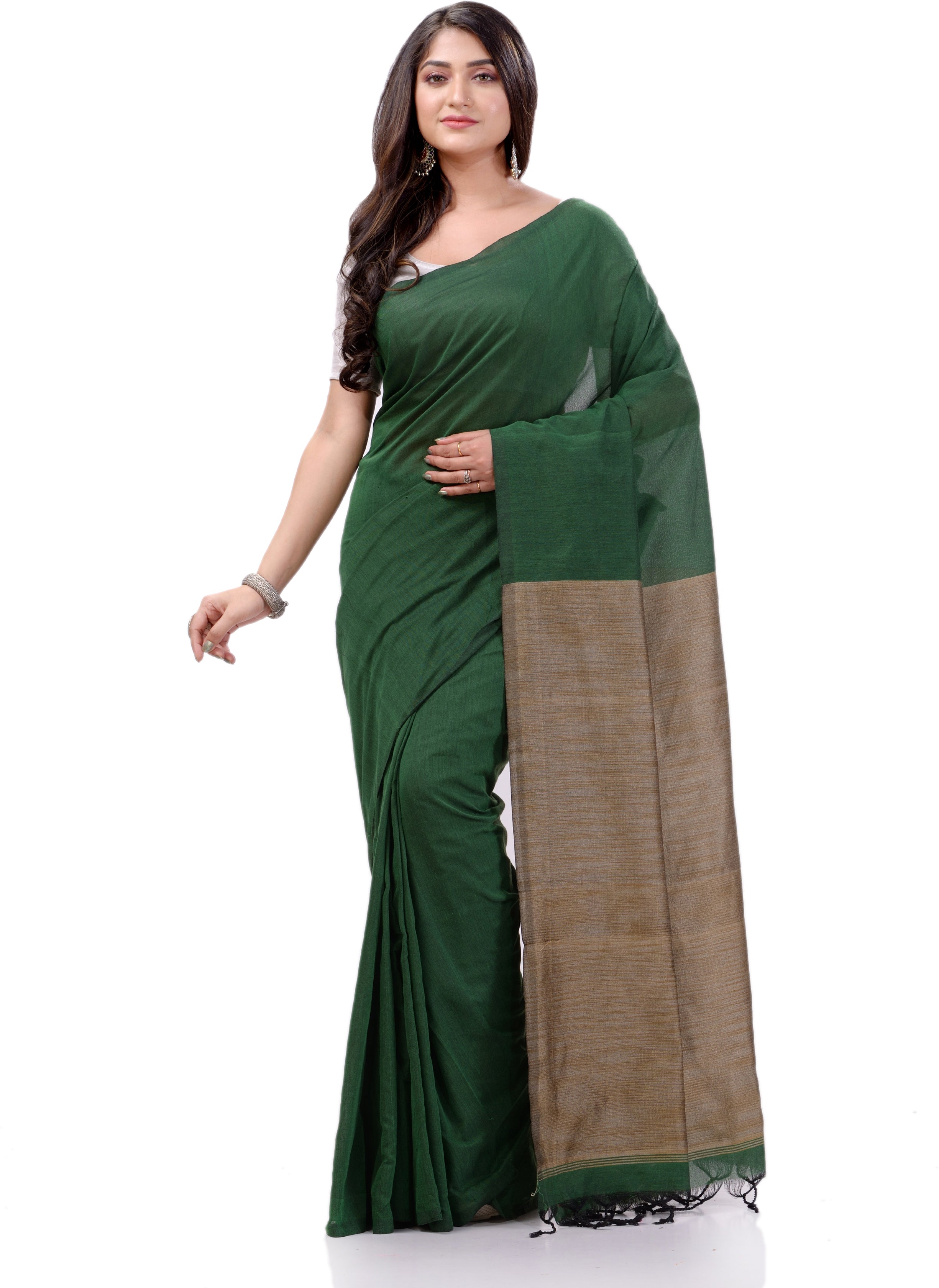Desh Bidesh Woven Handloom Handloom Pure Cotton Saree (Green) - Distacart