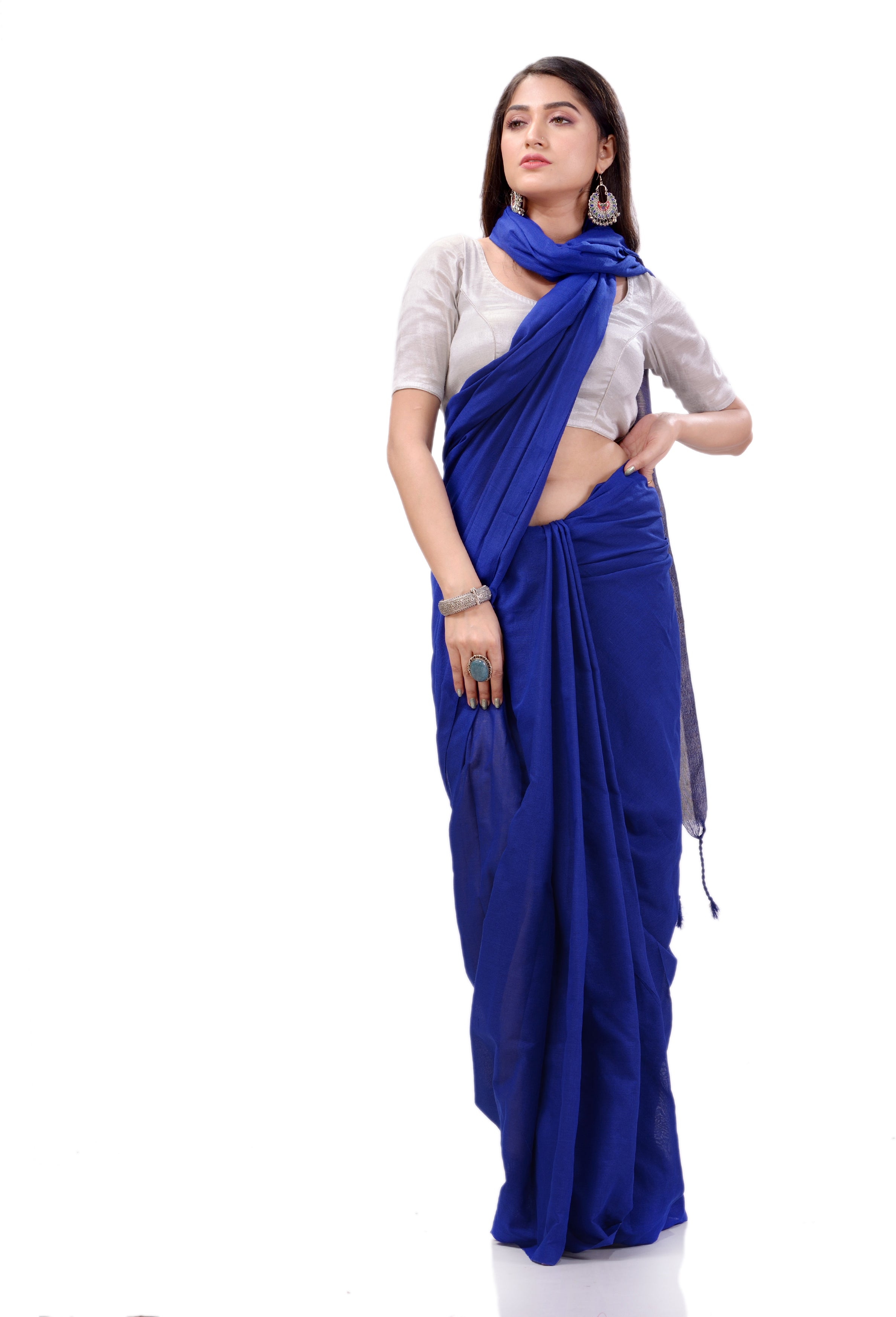 Desh Bidesh Woven Handloom Handloom Pure Cotton Saree (Blue) - Distacart