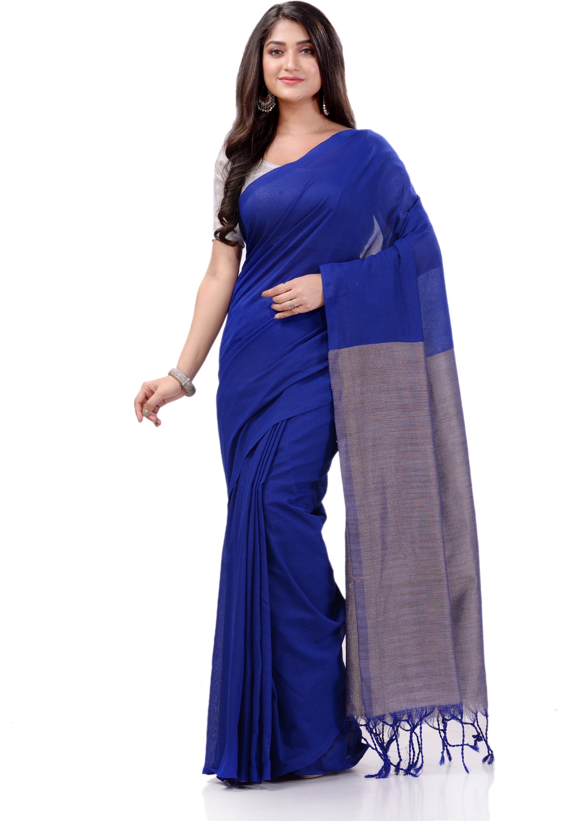 Desh Bidesh Woven Handloom Handloom Pure Cotton Saree (Blue) - Distacart