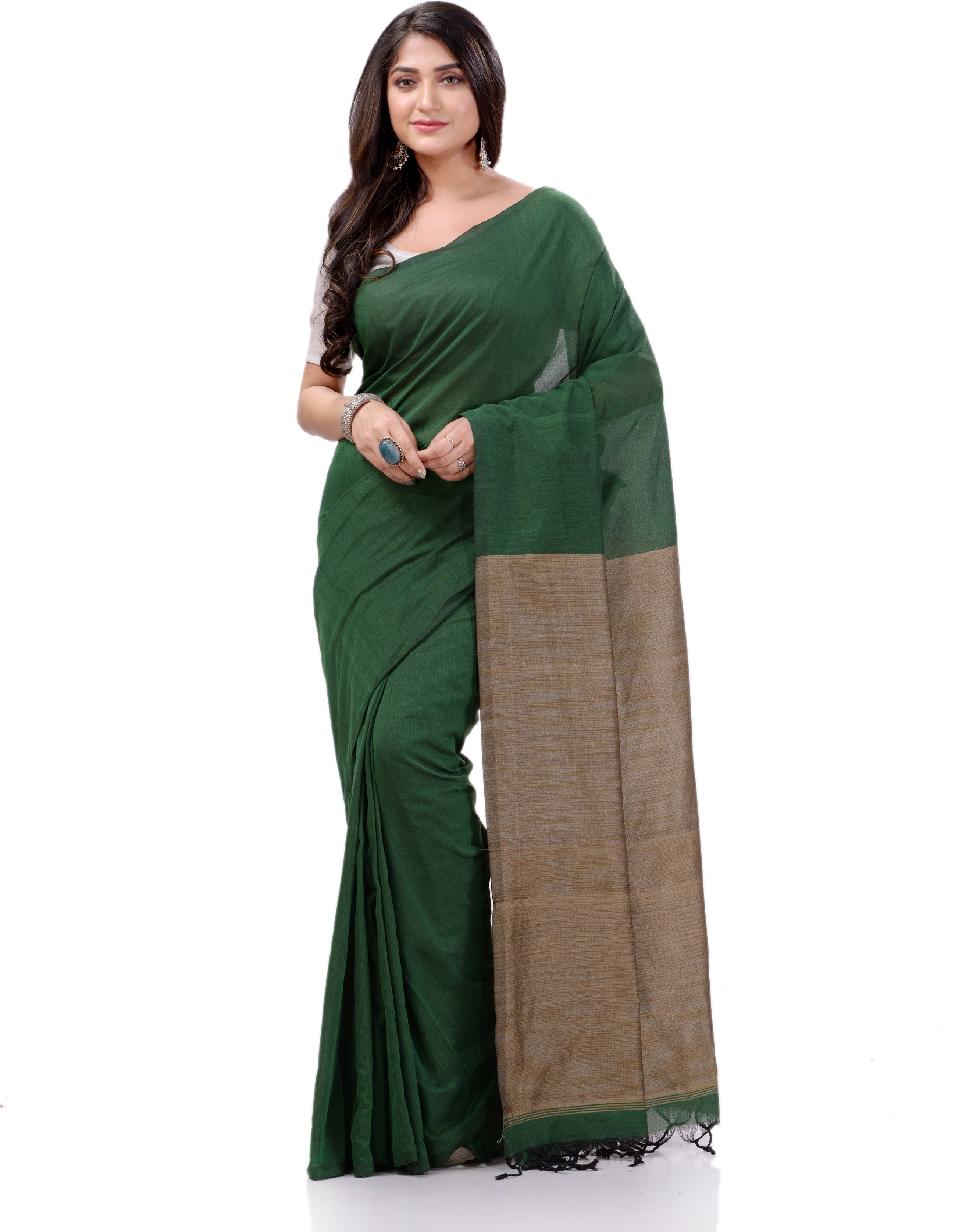 Desh Bidesh Woven Handloom Handloom Pure Cotton Saree (Green) - Distacart