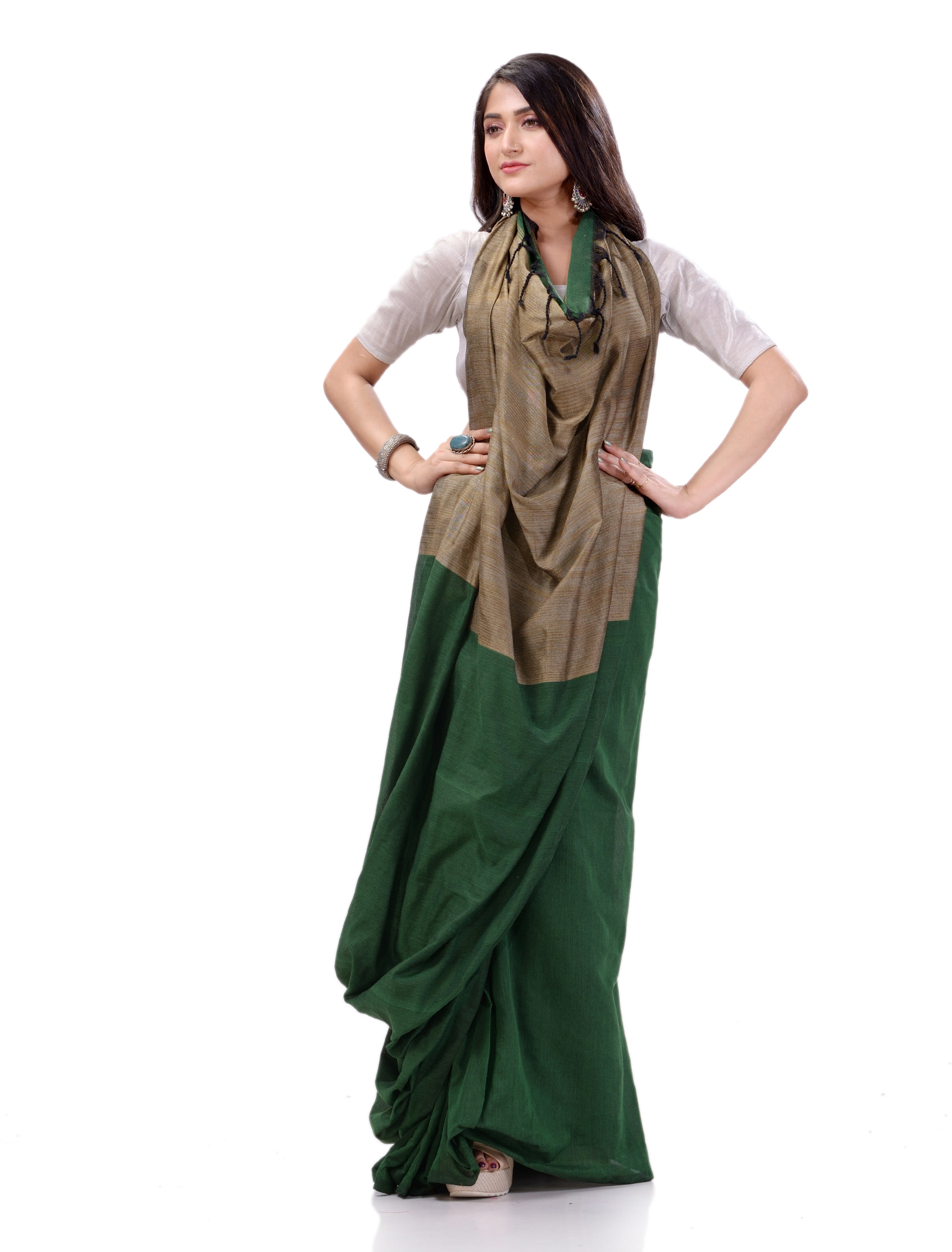 Desh Bidesh Woven Handloom Handloom Pure Cotton Saree (Green) - Distacart