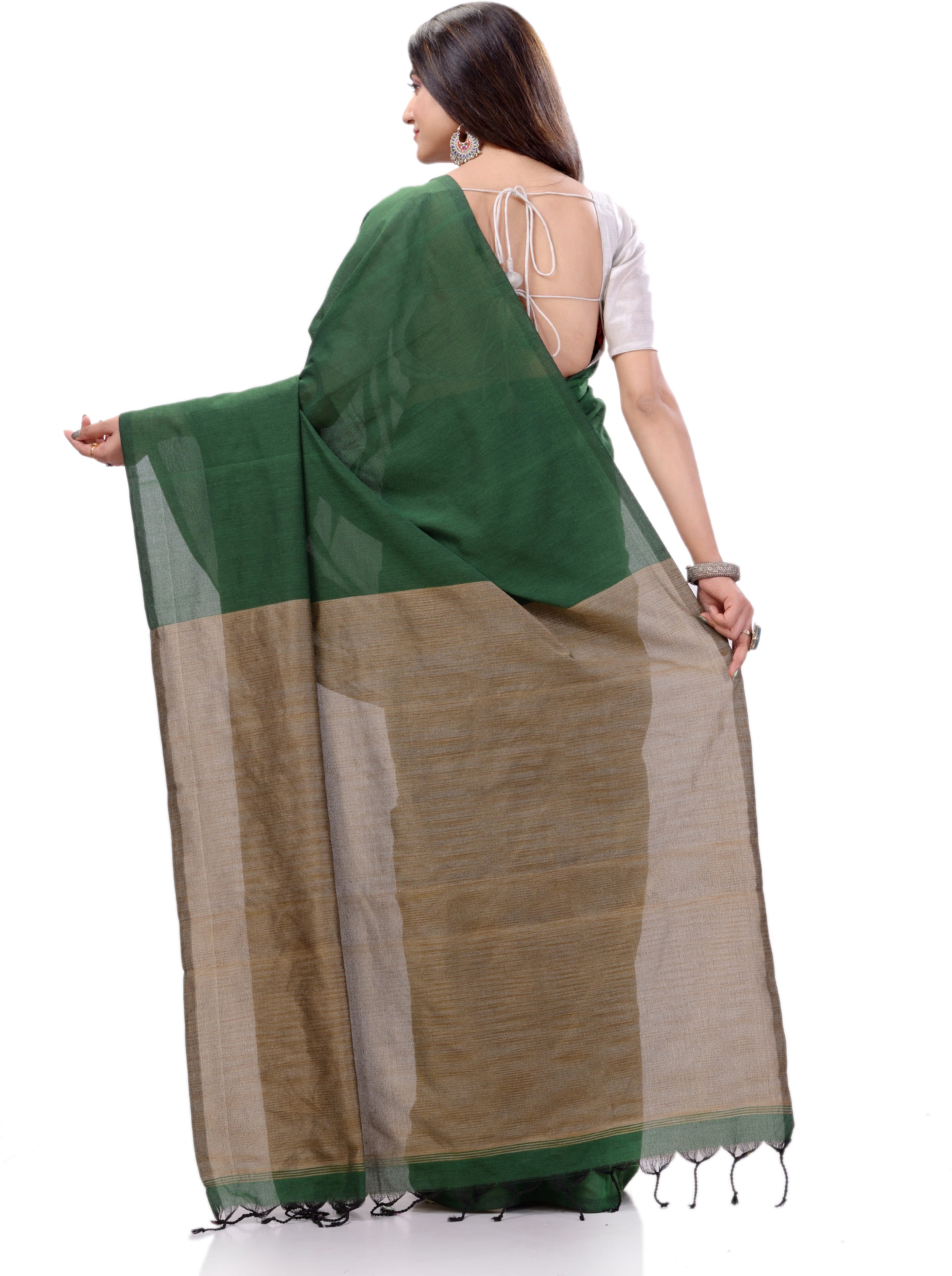 Desh Bidesh Woven Handloom Handloom Pure Cotton Saree (Green) - Distacart