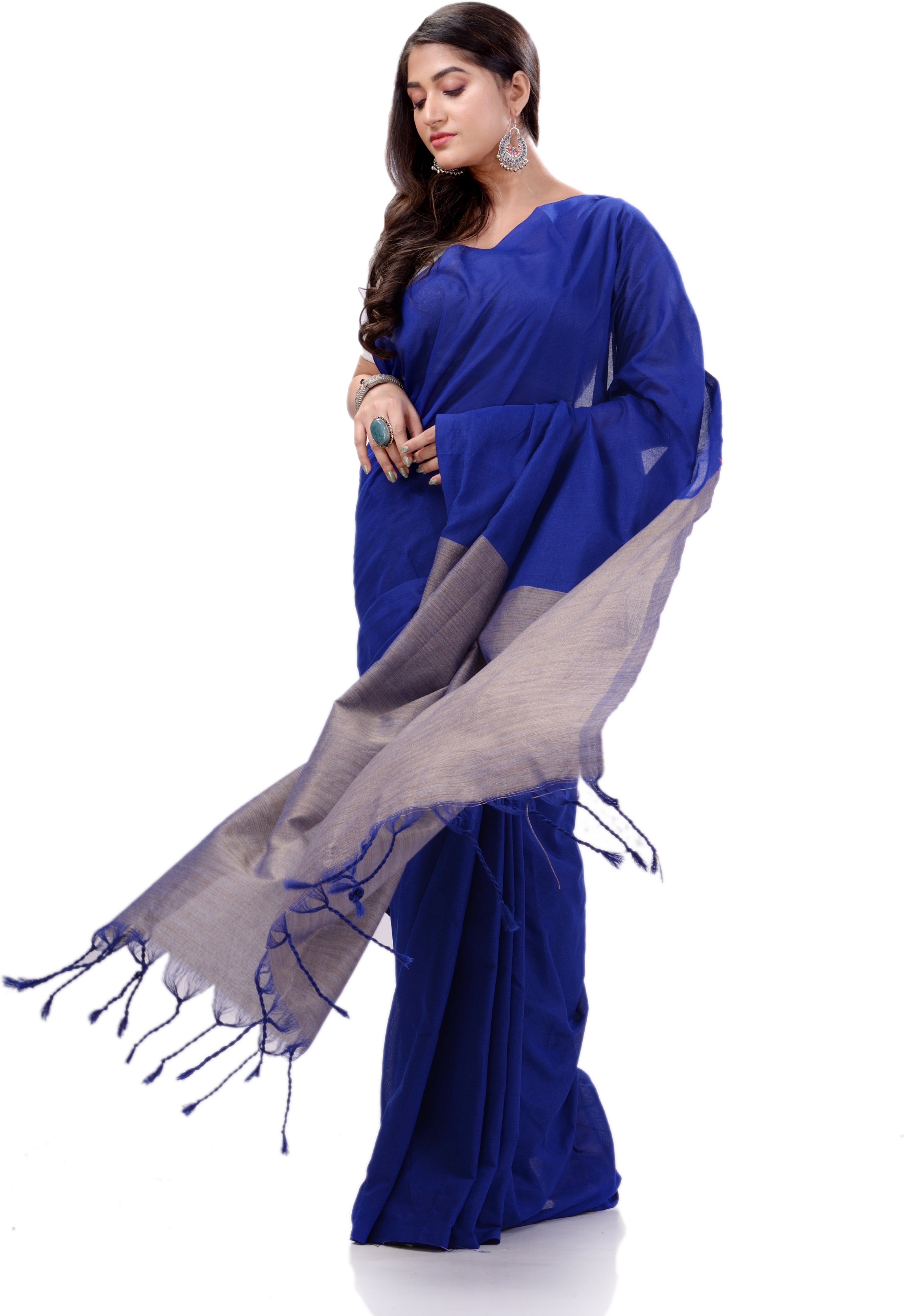 Desh Bidesh Woven Handloom Handloom Pure Cotton Saree (Blue) - Distacart