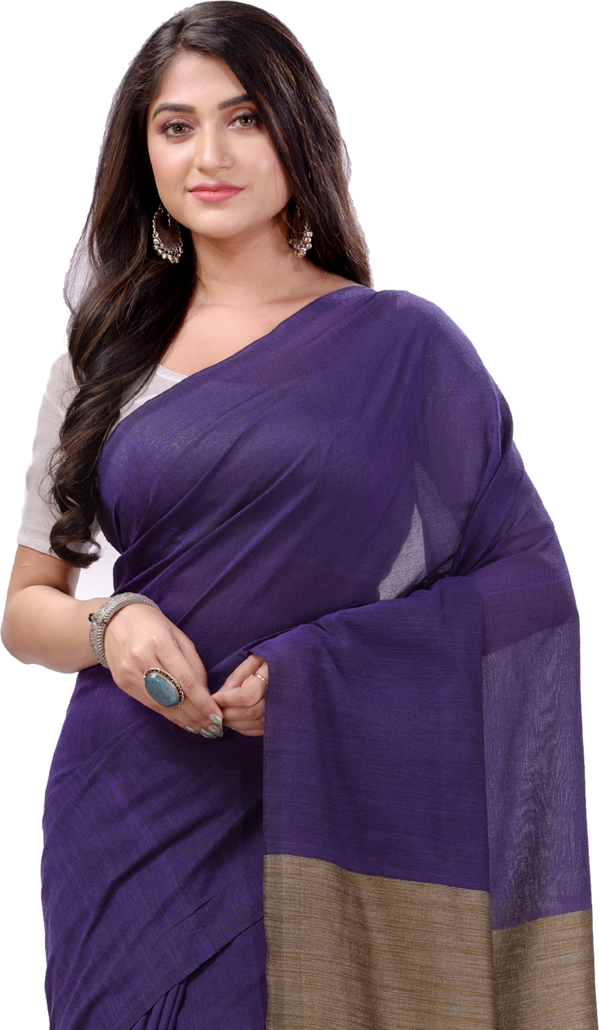 Desh Bidesh Woven Handloom Handloom Pure Cotton Saree (Purple) - Distacart