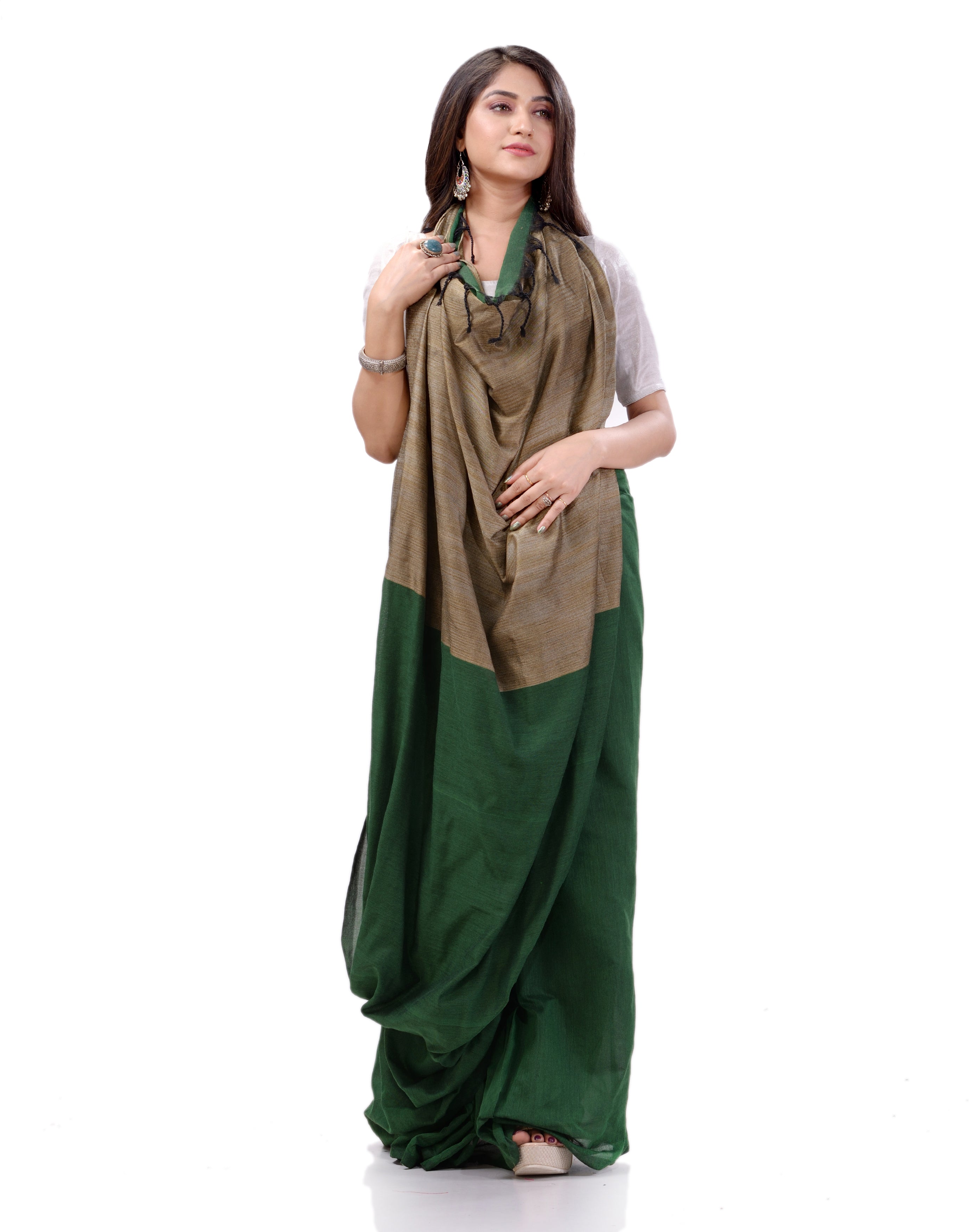 Desh Bidesh Woven Handloom Handloom Pure Cotton Saree (Green) - Distacart