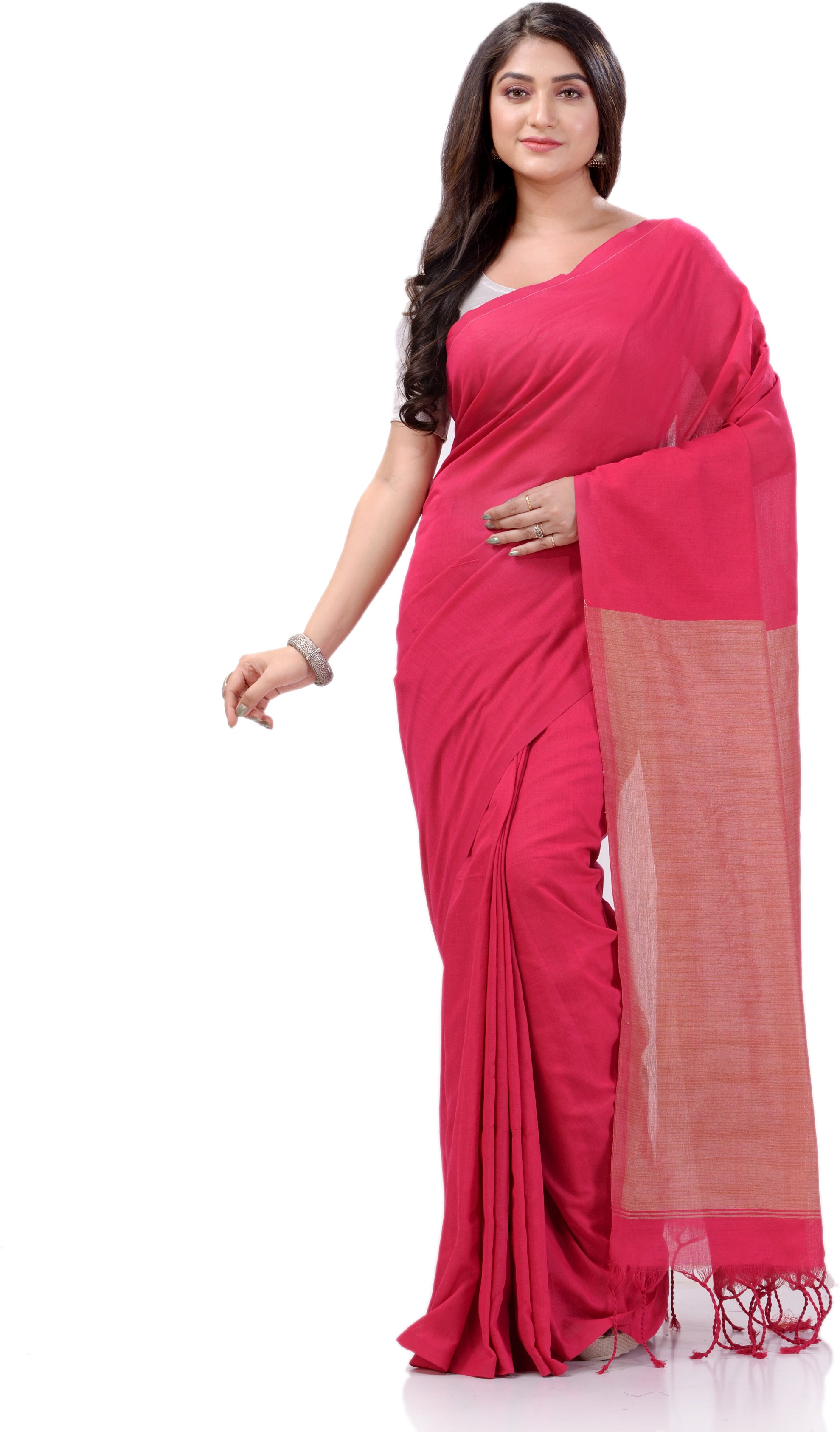 Desh Bidesh Woven Handloom Handloom Pure Cotton Saree (Pink) - Distacart