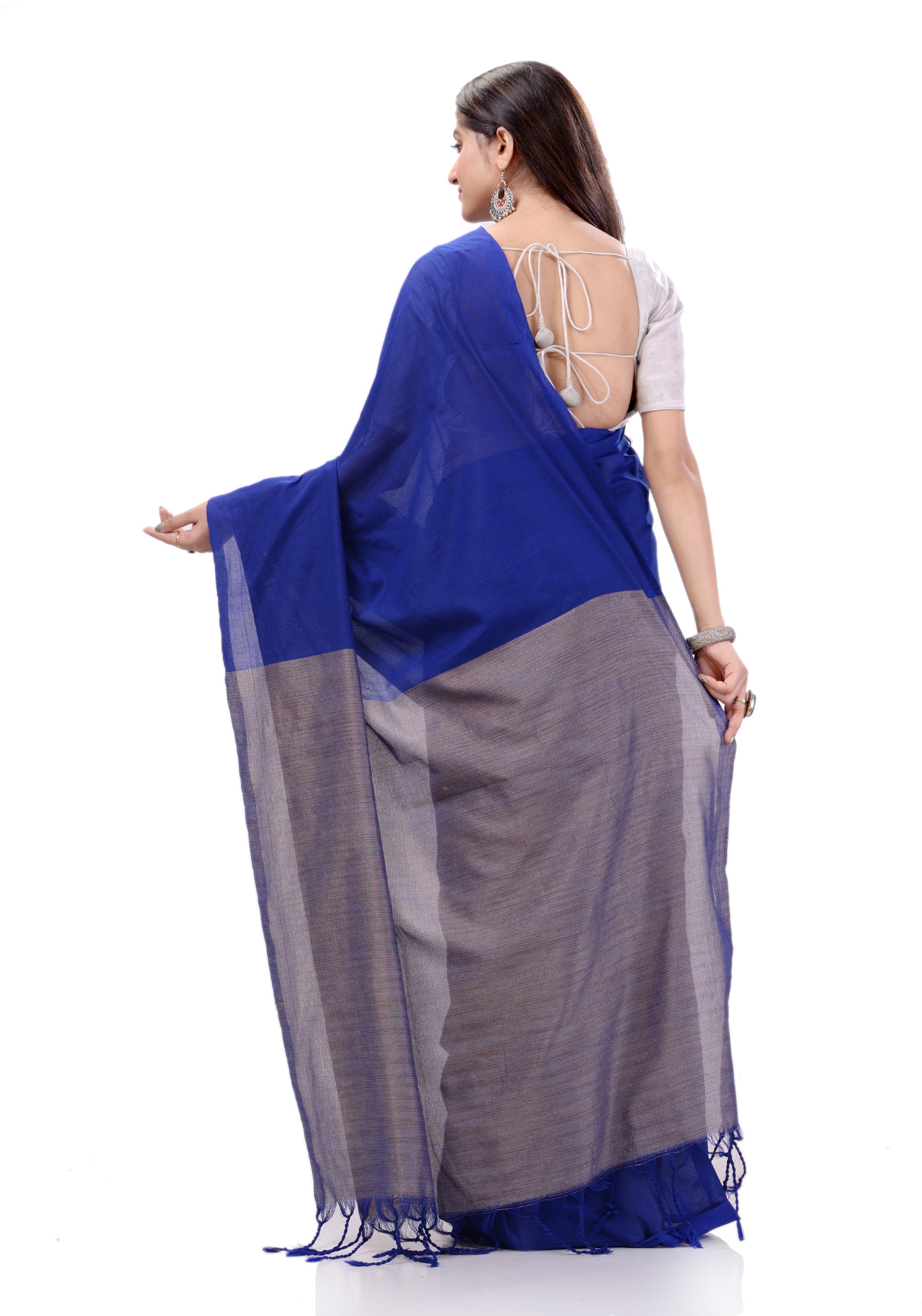 Desh Bidesh Woven Handloom Handloom Pure Cotton Saree (Blue) - Distacart
