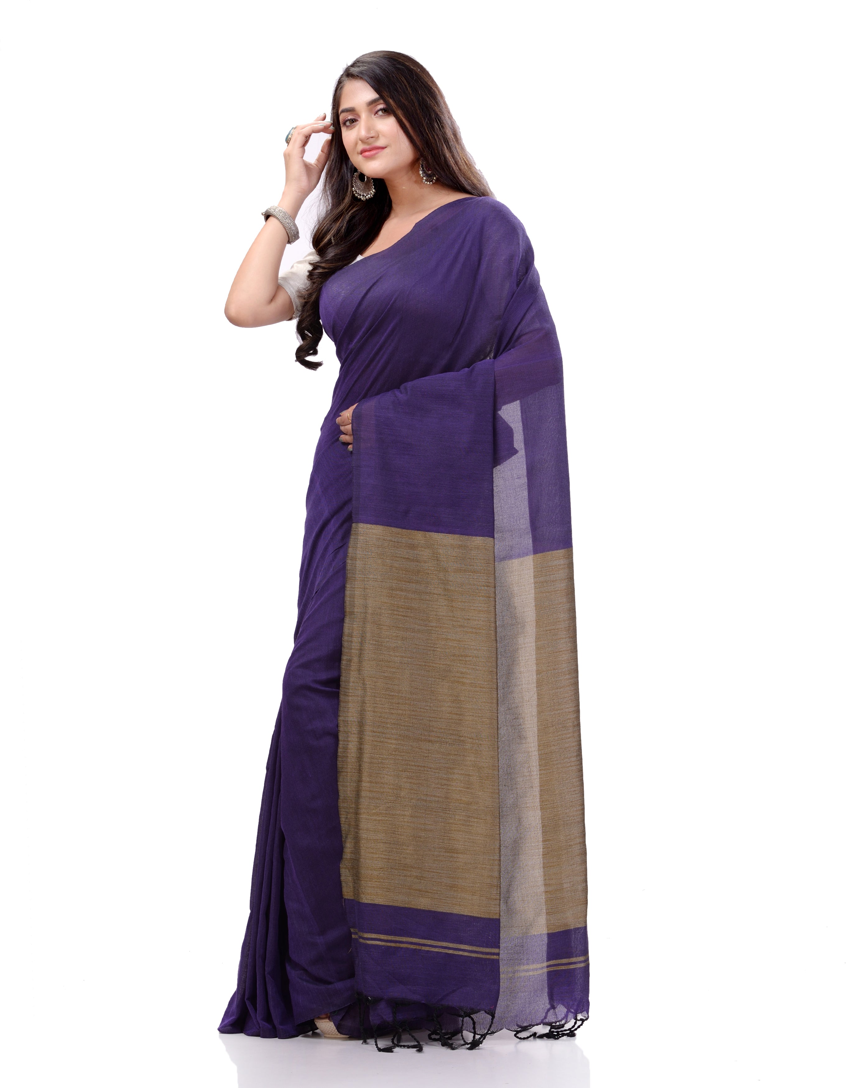 Desh Bidesh Woven Handloom Handloom Pure Cotton Saree (Purple) - Distacart
