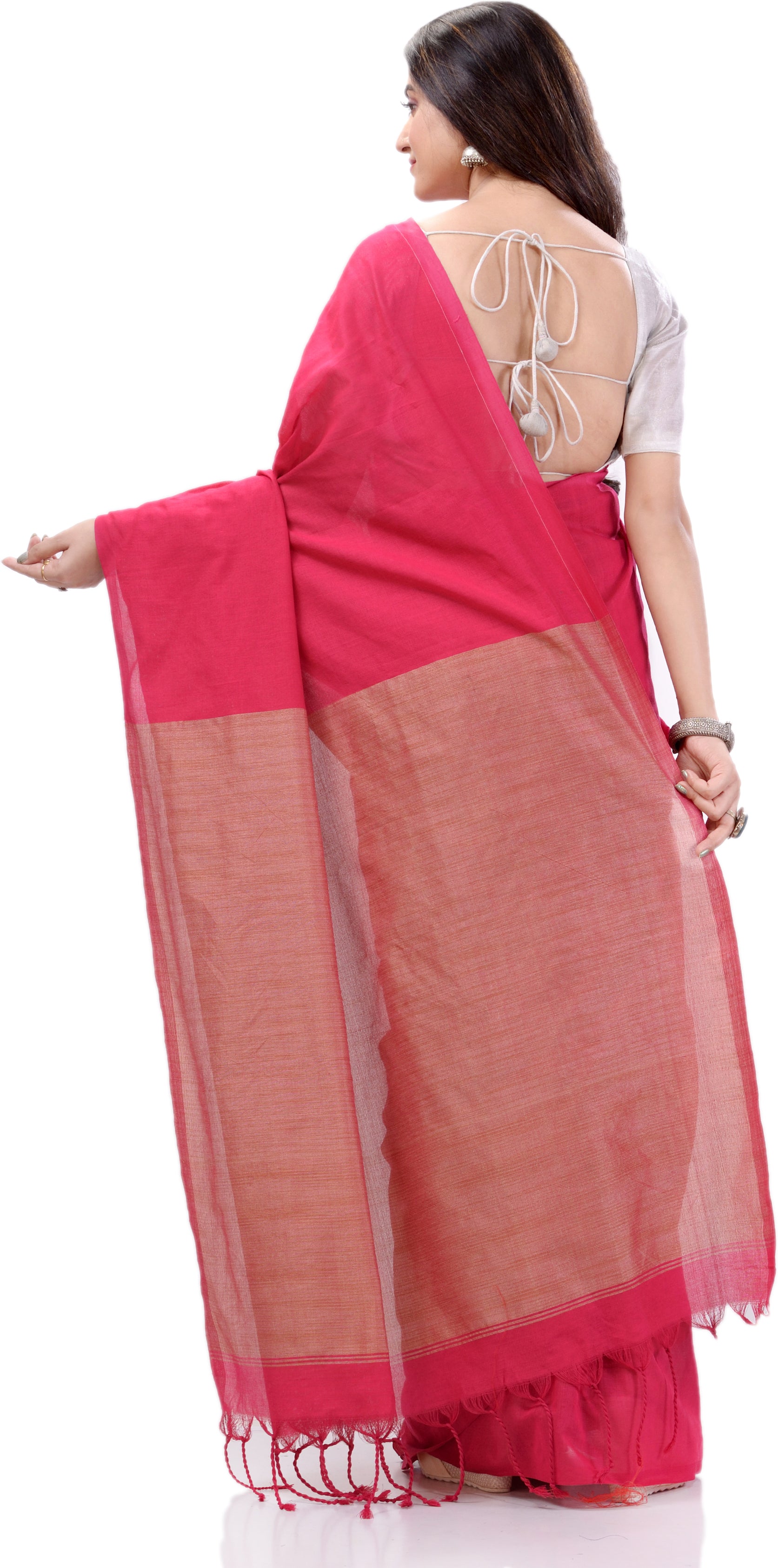 Desh Bidesh Woven Handloom Handloom Pure Cotton Saree (Pink) - Distacart