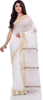 Thumbnail for Desh Bidesh Woven Handloom Pure Cotton Saree (White) - Distacart