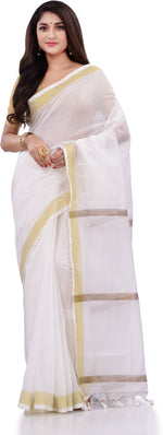 Thumbnail for Desh Bidesh Woven Handloom Pure Cotton Saree (White) - Distacart